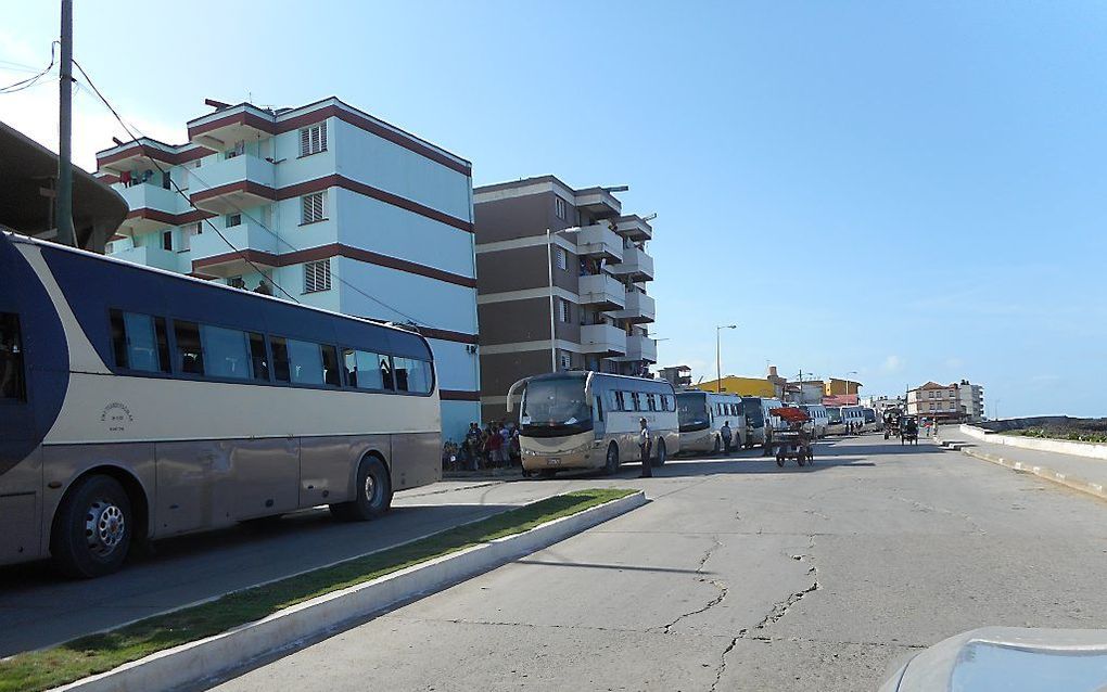 Bussen staan klaar in Baracoa. beeld SEZ