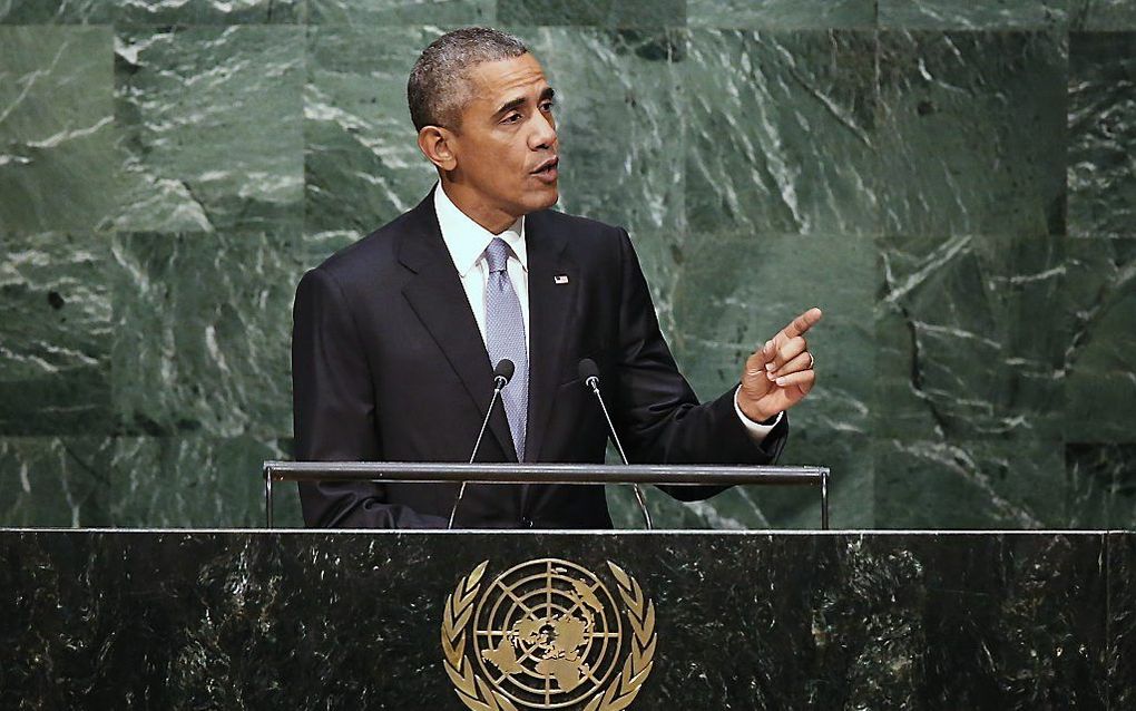 De Amerikaanse president Obama tijdens zijn toespraak tot de Algemene Vergadering van de Verenigde Naties. beeld AFP