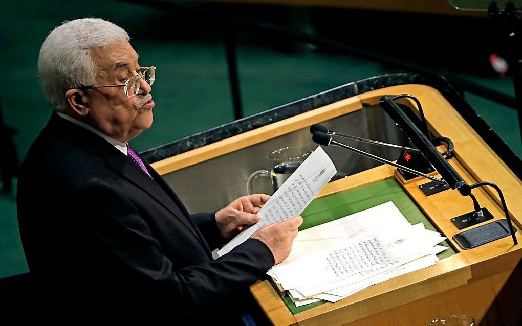 NEW YORK. De voorzitter van de Palestijnse Autoriteit, Mahmud Abbas, sprakl woensdag de Algemene Vergadering van de Verenigde Naties in New York toe. beeld EPA