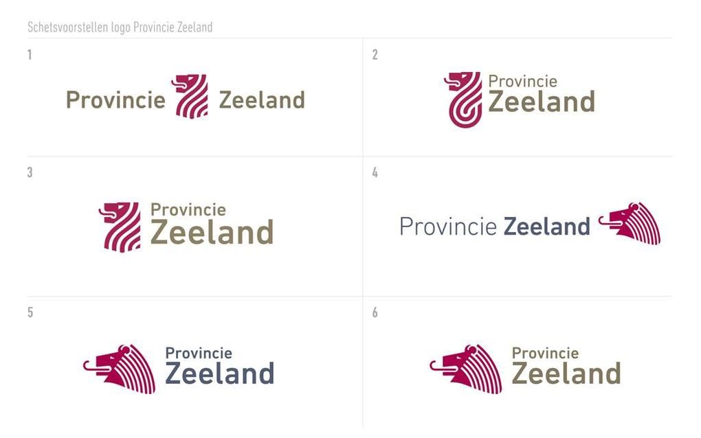 Zes mogelijke ontwerpen voor het nieuwe logo van Zeeland. beeld provincie Zeeland