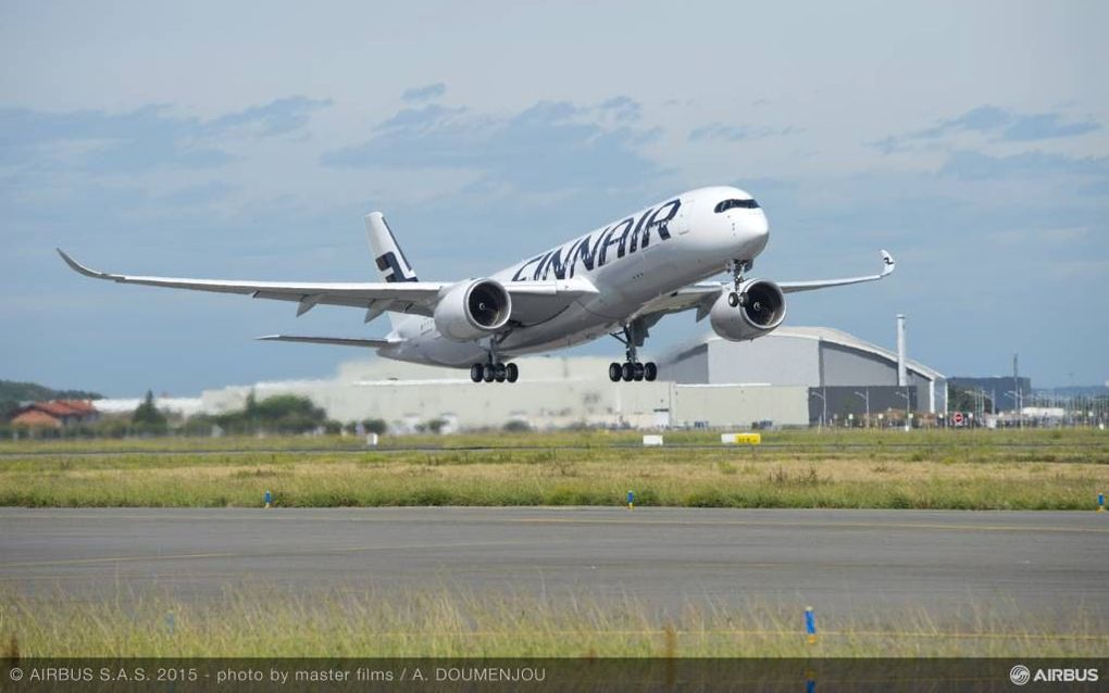 De A350 XWB van Finnair stijgt op in Toulouse. beeld Airbus