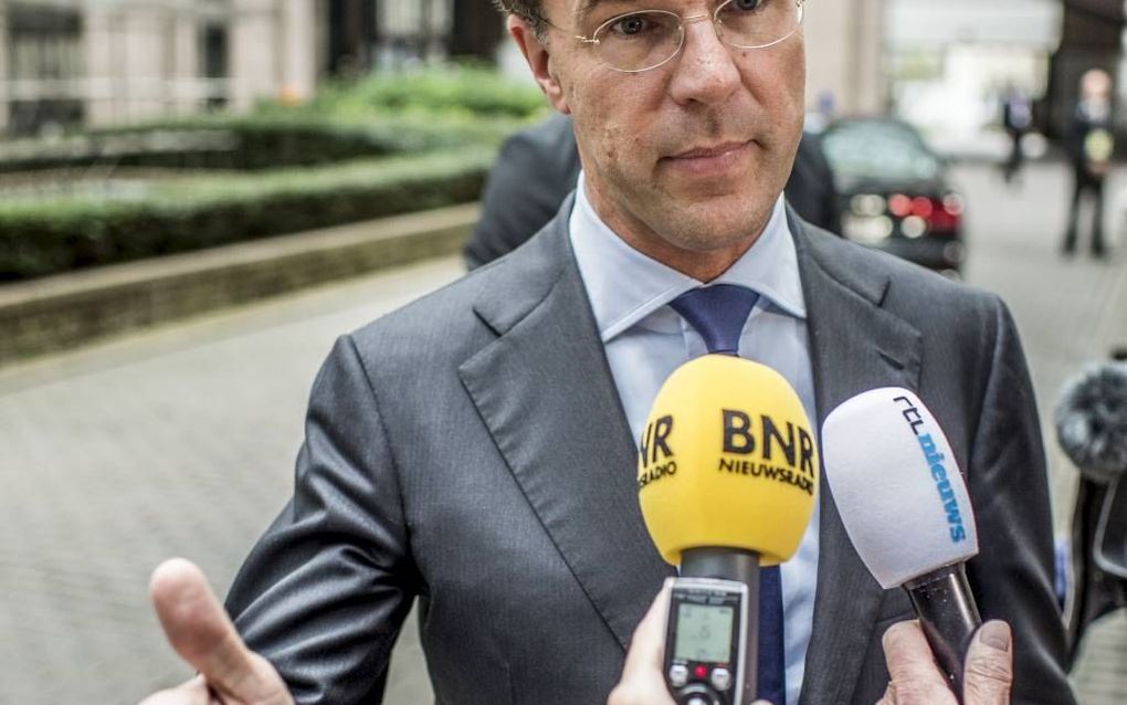 Premier Mark Rutte staat de pers te woord, voorafgaand aan de Europese top van afgelopen donderdag. beeld ANP