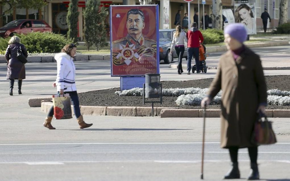 In het straatbeeld van Donetsk is de Russische dictator Stalin weer terug. beeld AFP