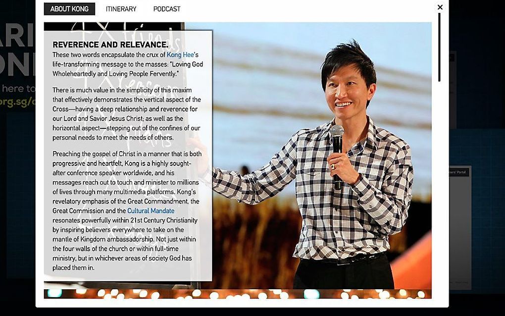 Kong Hee op de website van de City Harvest Church. beeld chc.org