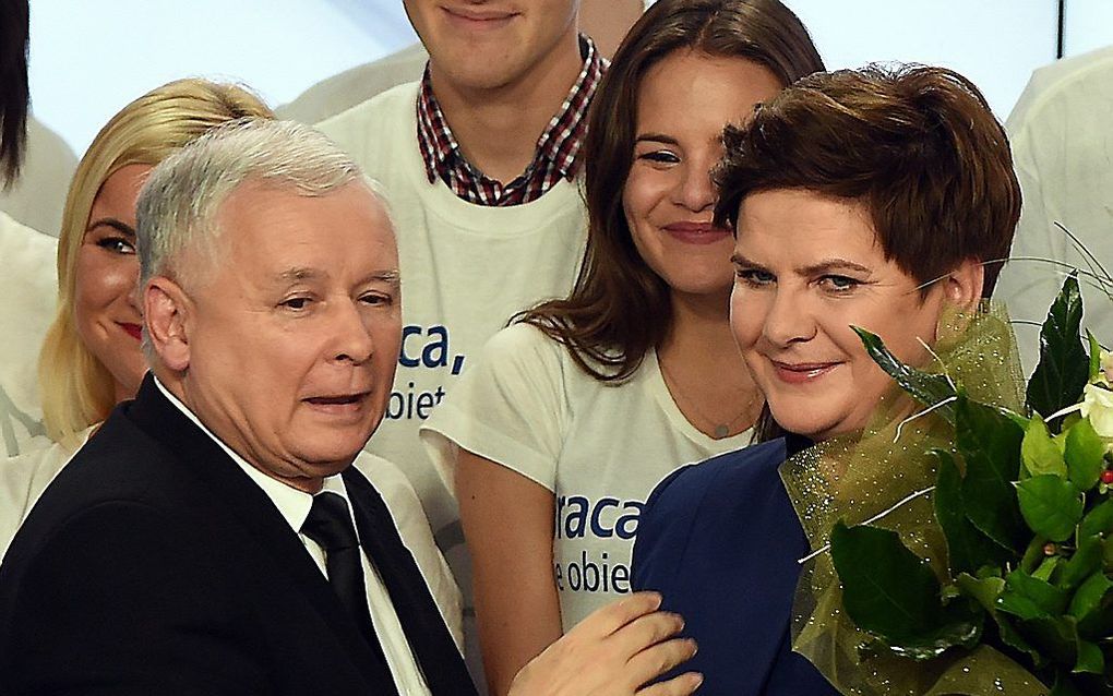 Beata Szydio (r). en Jaroslaw Kaczynski. Beeld AFP