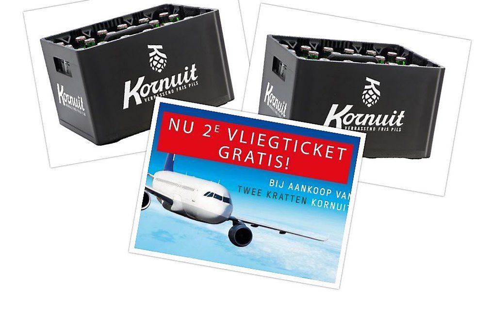 Het aanbod van een gratis tweede vliegticket bij de aankoop van twee kratten bier van het merk Kornuit, heeft de afgelopen dagen tot verontwaardiging geleid op sociale media. beeld RD