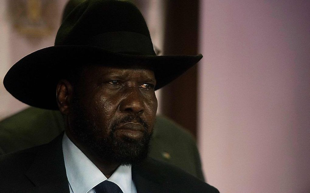 De Zuid-Sudanese president Kiir tijdens een persconferentie eind vorige week. beeld AFP