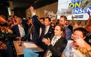 Vreugde bij het Vlaams belang, na de verkiezingsuitslag van zondag. beeld EPA, Julien Warnand