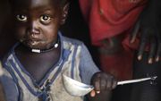 Een peuter in het door honger geteisterde Ngop, een dorp in Zuid-Sudan. Beeld AFP
