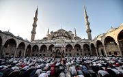 Moslims bidden in de Blauwe Moskee in Istanbul, Turkije. beeld AFP, Ozan Kose