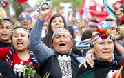 Demonstrerende Mapuche-indianen in Chili. Beeld EPA, Sebastian Silva