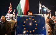 EU-sympathisanten demonstreren in Boedapest. beeld AFP, ATTILA KISBENEDEK