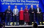 De kandidaten voor het voorzitterschap van de Europese Commissie tijdens een verkiezingsdebat op 15 mei. beeld AFP, Aris Oikonomou
