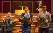 De winnaars van het Feike Asma Concours 2019 (v.l.n.r.): Jonathan van der Pligt, Idelette van den Assem en Rob den Hertog. beeld Johannus Orgelbouw