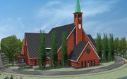Impressie van de nieuwe kerk van de gereformeerde gemeente in Yerseke. beeld Buro Ruimte & Groen