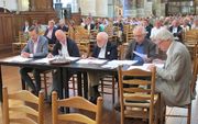 De jury (v.l.n.r.): Anton Pauw, Jan Hage, Ton Koopman, Leo van Doeselaar en Kees van Eersel. beeld Pieter Baak, Den Haag