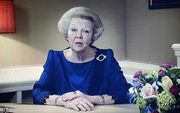 Televisiebeeld van de toespraak van koningin Beatrix. Foto ANP
