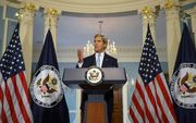 Kerry tijdens zijn statement over Syrië. Foto EPA