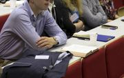 Studenten behorend tot de Hersteld Hervormde Kerk waren vrijdag in Gouda bijeen voor een bezinningsconferentie. beeld Martin Droog
