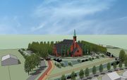 Ontwerp van het nieuwe kerkgebouw van de gereformeerde gemeente in Yerseke. Beeld Buro Ruimte & Groen – Borssele