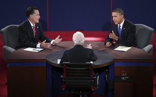 Het laatste debat tussen de twee presidentskandidaten Romney en Obama. Foto EPA