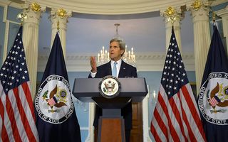 Kerry tijdens zijn statement over Syrië. Foto EPA
