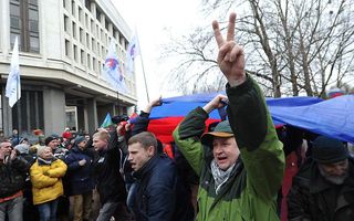 Pro-Russchische betogers in Simferopol, de hoofstad van de Krim. Foto AFP