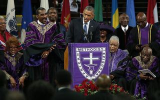 Obama zingt Amazing Grace. beeld AFP