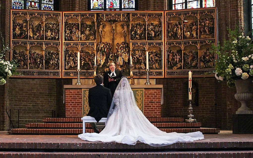 Erfprins Ernst August van Hannover is donderdagochtend getrouwd met de Russische kledingontwerpster Katharina Malysheva. beeld AFP