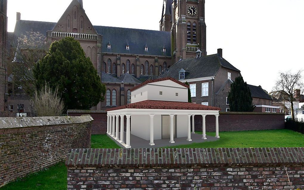 De reconstructie van de tempel. beeld beeld projectgroep herbouw tempel Cuijk