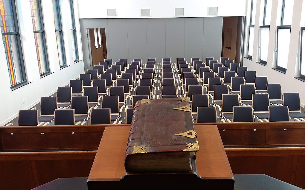 Het vernieuwde kerkgebouw van de gereformeerde gemeente te Rotterdam-Centrum. beeld Theologische School GG