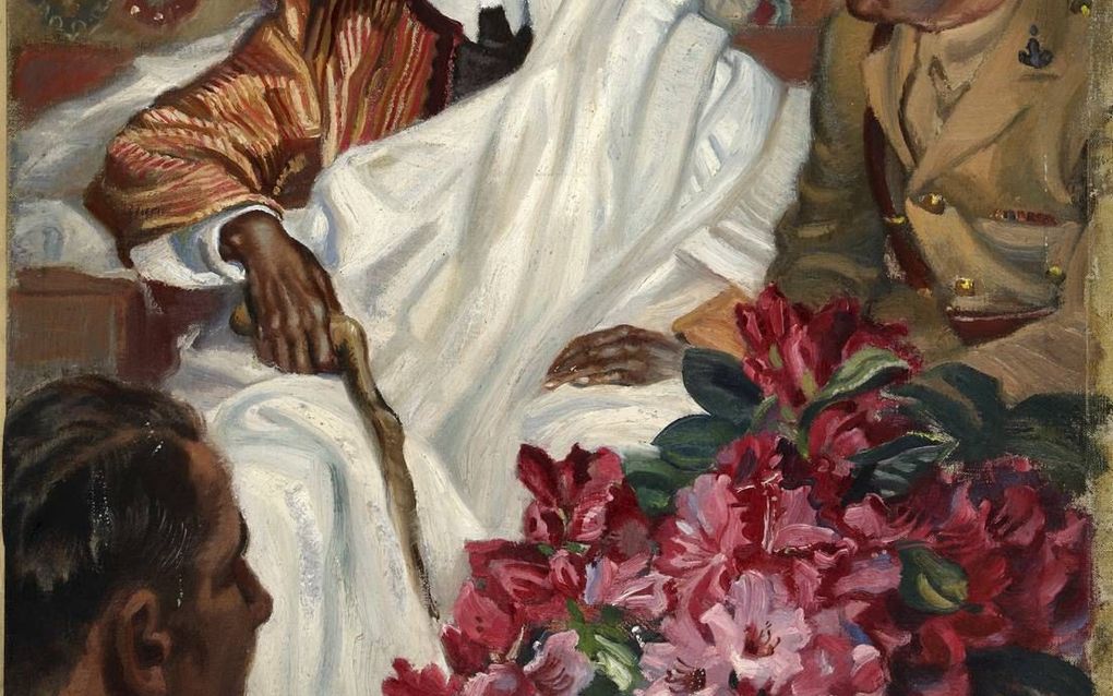 Emir Idris met geallieerde officieren tijdens de Tweede Wereldoorlog. Italië behoorde tot de verliezers en verloor daardoor ook Libië. Eerder werd gedacht dat de Ethiopische keizer Haile Selassie was afgebeeld. beeld Wikimedia