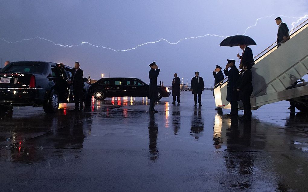 President Trump stapt uit de Air Force One nadat hij is aangekomen in Maryland. beeld AFP, SAUL LOEB