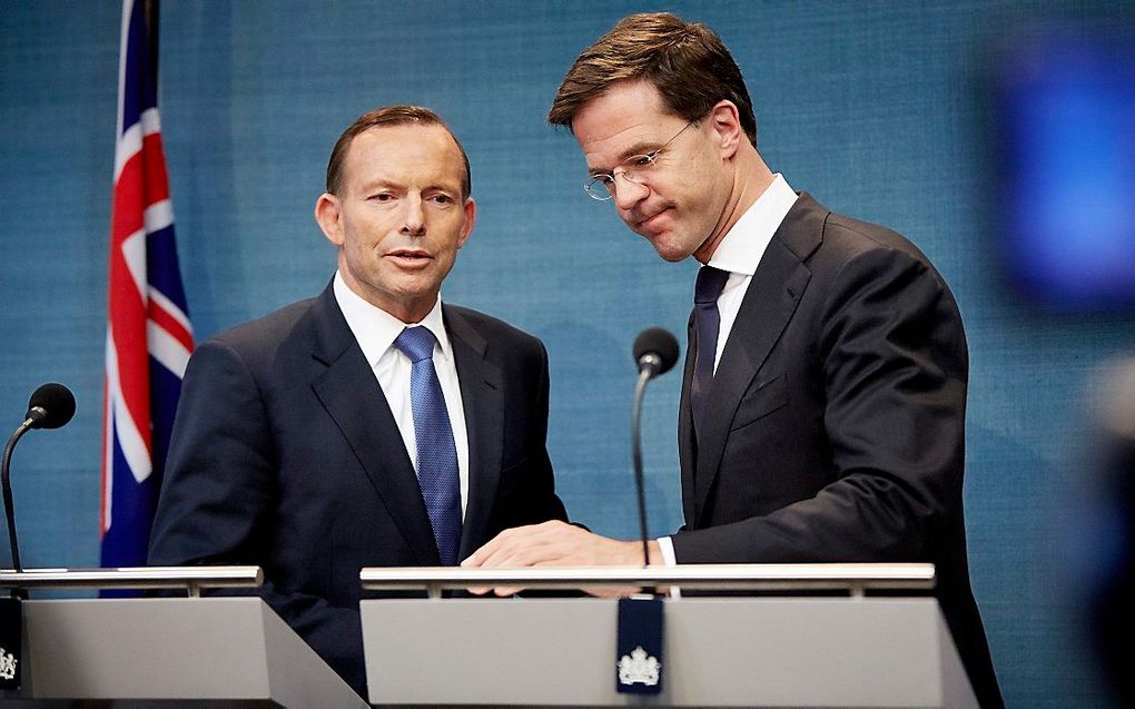 Tony Abbott, voormalig minister-president van Australië, en Mark Rutte. beeld ANP