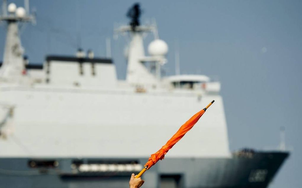 Het weer is te slecht voor een grote marineoefening, waaraan Zr.Ms. Rotterdam zou meedoen. beeld ANP