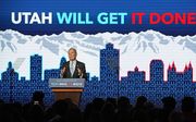 Michael Bloomberg voert campagne in Salt Lake City, Utah. beeld AFP