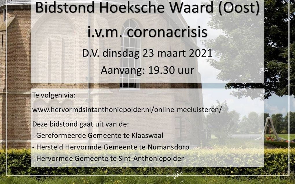 Flyer voor de bidstond. beeld bidstond Hoeksche Waard (Oost)