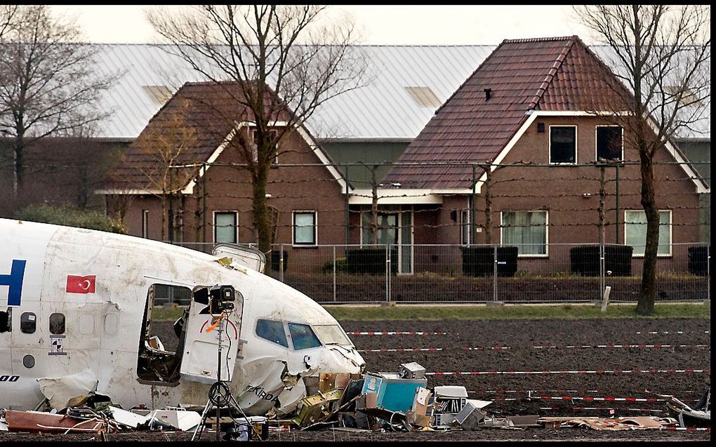 Het toestel van Turkish Airlines na de crash. beeld ANP