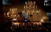 Gerdi Verbeet, voorzitter van het Nationaal Comite 4 en 5 mei spreekt tijdens de Nationale Kristallnachtherdenking op 11 november in de Portugese Synagoge.  ANP, Koen van Weel