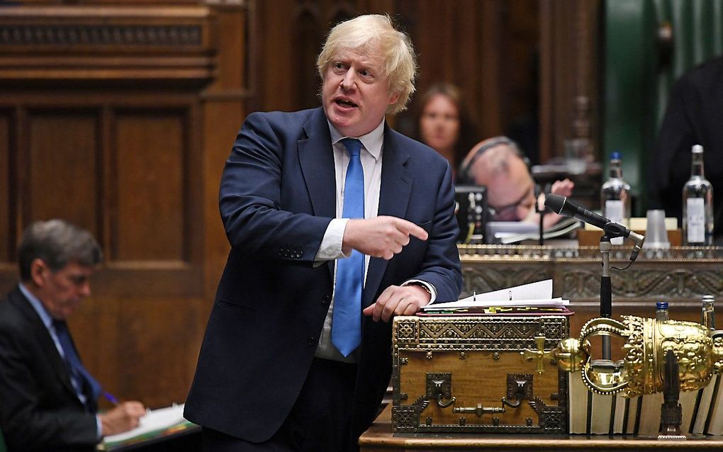 Boris Johnson in het Britse parlement. beeld AFP