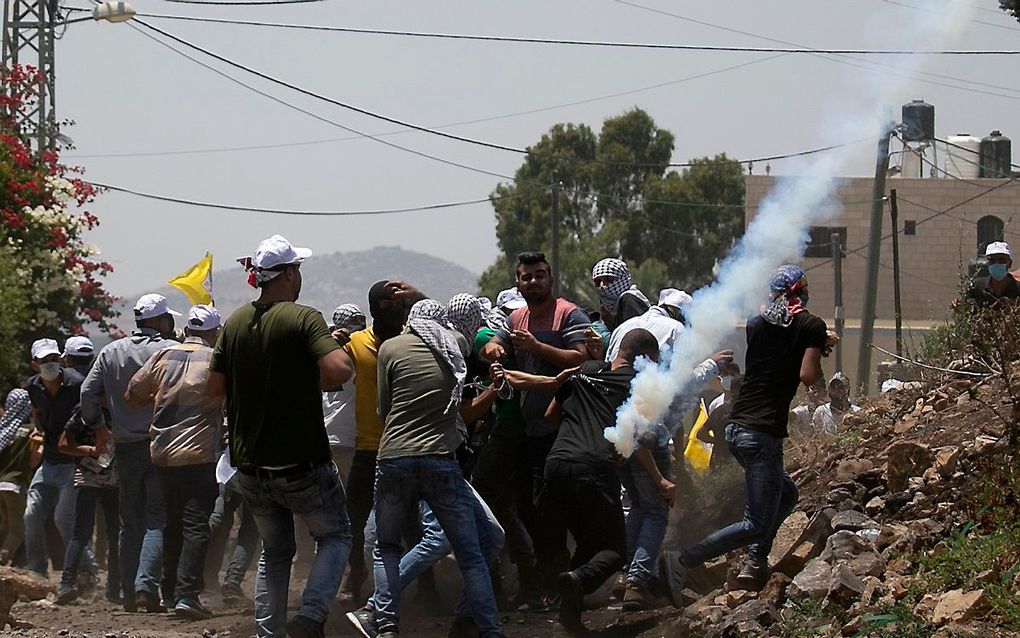 Palestijnen protesteren tegen de annexatie. beeld AFP