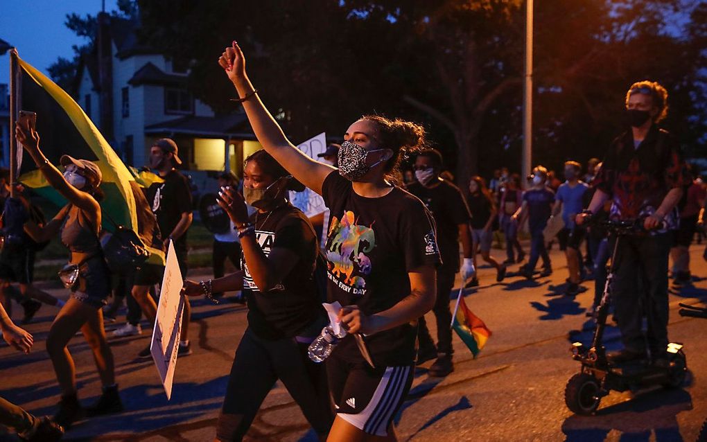 Protest tegen het neerschieten van Jacob Blake in Wisconsin. beeld AFP