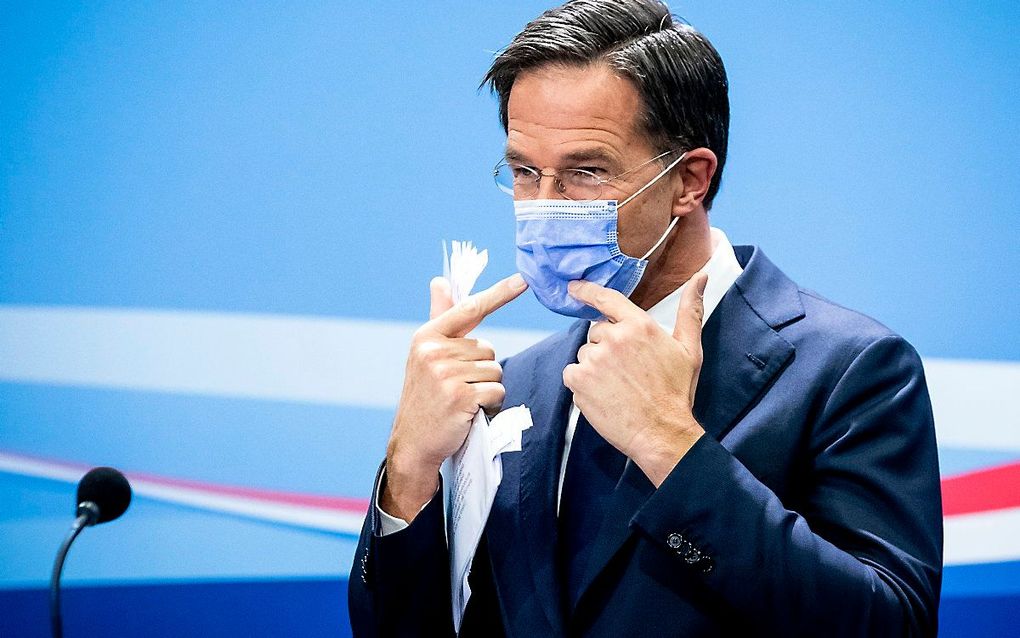 Minister-president Mark Rutte tijdens de wekelijkse persconferentie na de ministerraad. beeld ANP, Sem van der Wal