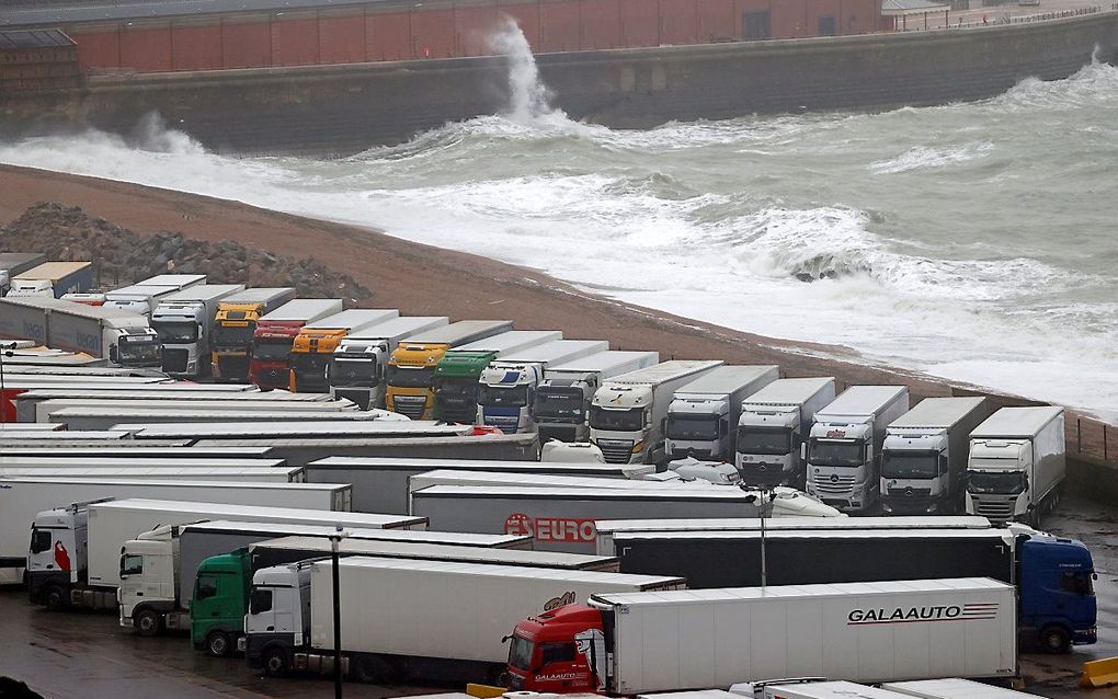 Vrachtwagens bij Dover. beeld AFP, Adrian Dennis