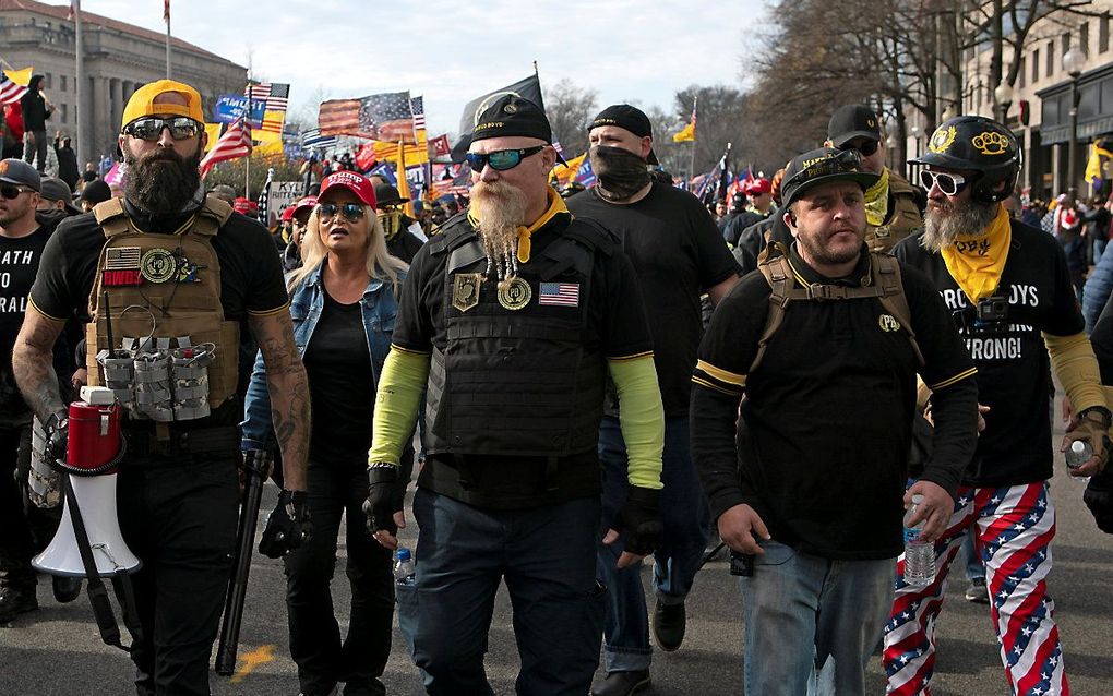 Proud Boys tijdens een eerdere betoging in Washington. beeld AFP, Jose Luis Magana