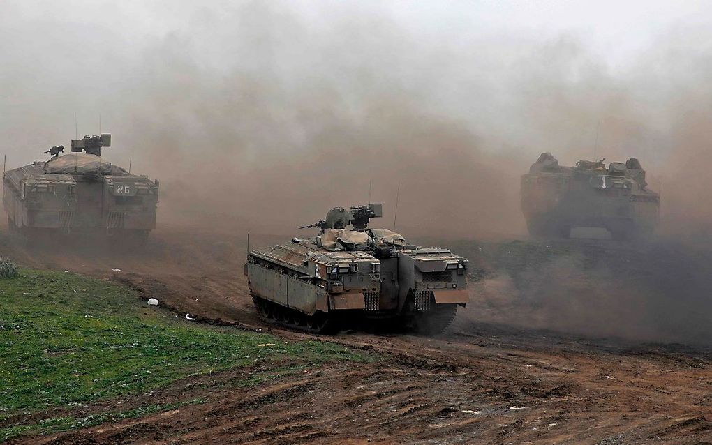 Israëlische tanks op de Golanhoogten. beeld AFP, Jalaa Marey