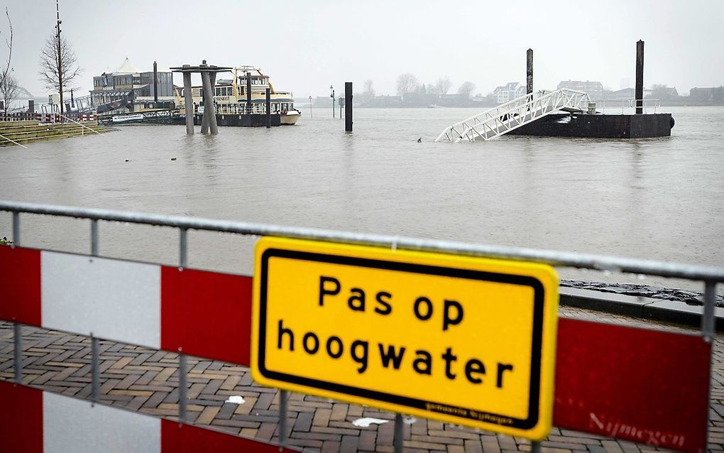 Ondergelopen kades langs de Waal in Nijmegen. beeld ANP, Sem van der Wal