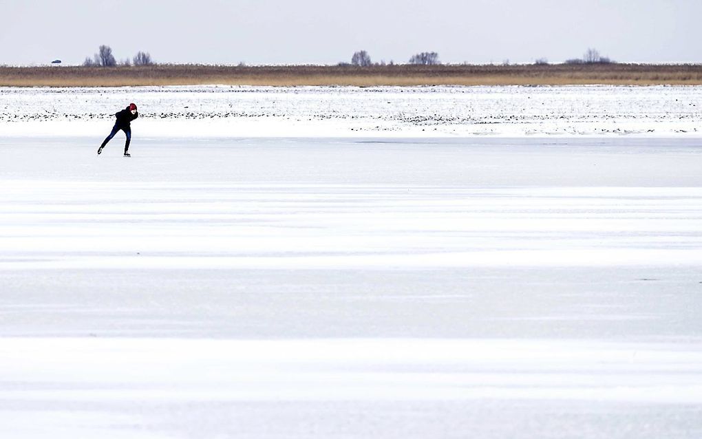 Een schaatster op het ijs van de Oostvaardersplassen, woensdag. beeld ANP, Remko de Waal