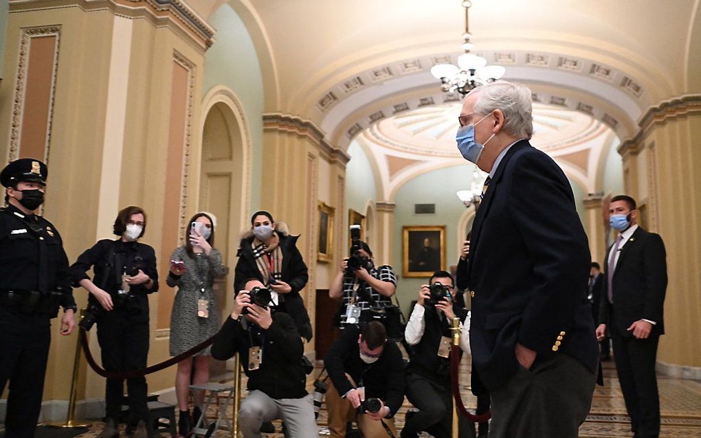 Mitch McConnell op weg naar de Senaat. beeld AFP, Mandel Ngan