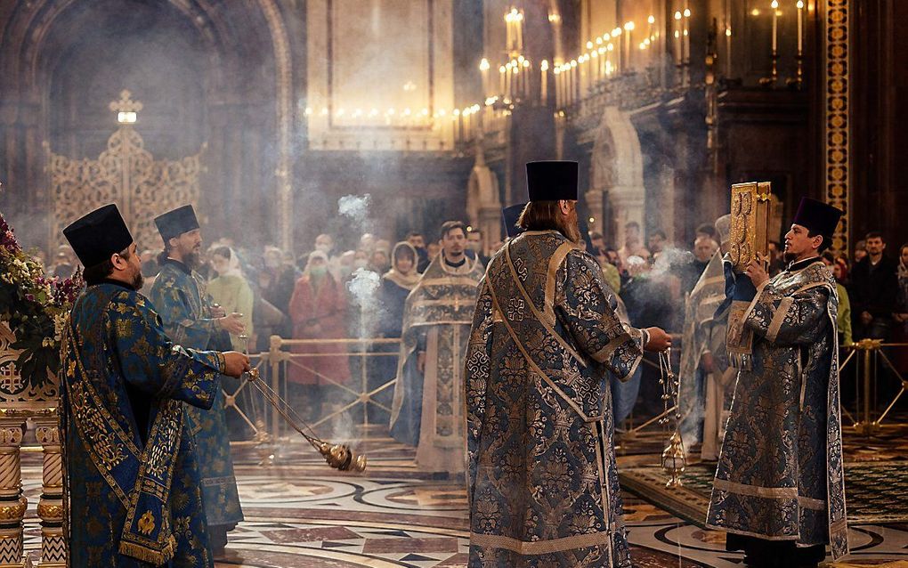 Een dienst in een kerk in Moskou. beeld AFP, Dimitar Dilkoff